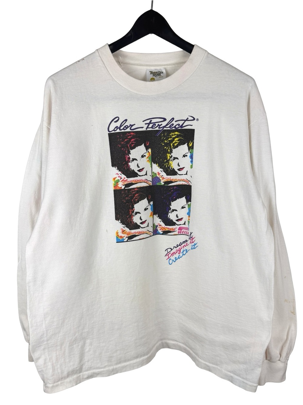 Vintage 90s Wella Color Perfect Long Sleeve Artistic White Shirt Size XL